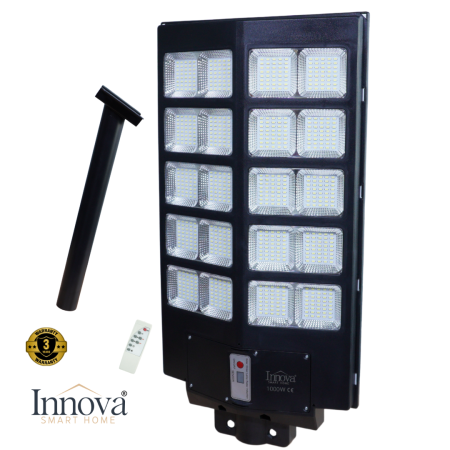 Lampi Solare Stradale - Lampa Solara Stradala Helio PRO Innova 1000W - LED 80 000 lm, Senzor Miscare, Senzor Lumina IP66, Telecomanda & Suport Prindere + Cadou Surpriza