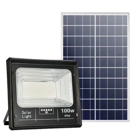 Pachet 4 x Proiector Solar Jortan 100W , IP66 , Indicator Baterie , Telecomanda , 6500k + cadou surpriza [1]