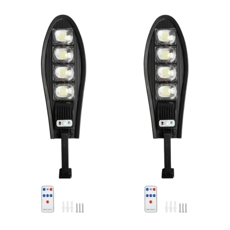 Lampi Solare Stradale - Set 1+1 Lampa Solara Cobra 168 Led , Ip66 , Senzor de Lumina + Senzor de Miscare + Telecomanda
