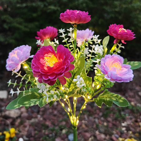 Set 2 Lampi Solare Decorative Bujori Roz M374-2, 60cm cu panou solar integrat - iluminat ambiental gradina [4]