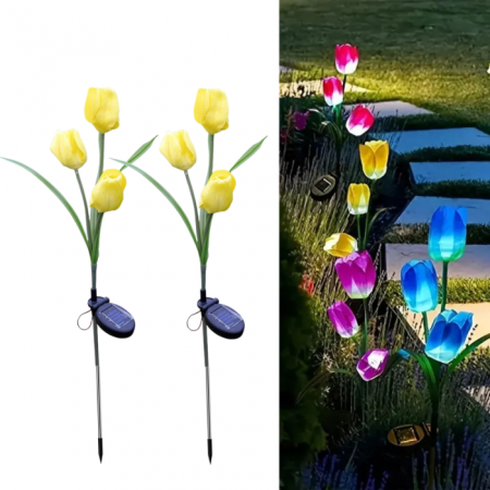 Lampi Solare Decorative - Set 2 Lampi Solare Lalele Decorative, 70cm, IP66, LED cu Senzor Lumina