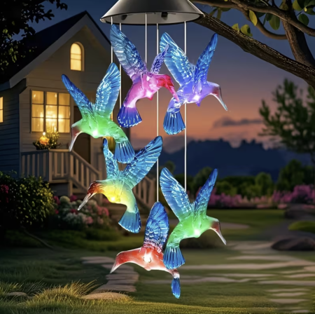 Clopotei de Vant Solari LED, Set 2 Bucati, 6 Figurine Luminoase, Inimi, Colibri sau Fluturi [12]