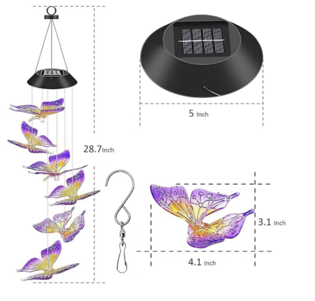 Clopotei de Vant Solari LED, Set 2 Bucati, 6 Figurine Luminoase, Inimi, Colibri sau Fluturi [4]