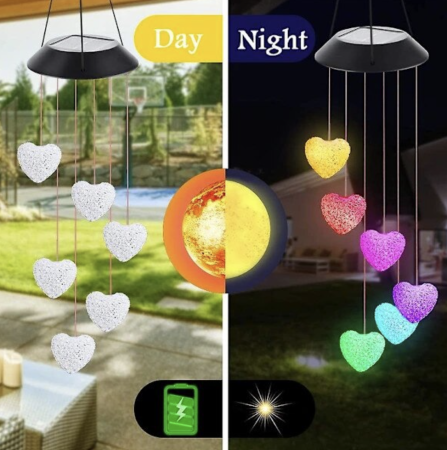 Clopotei de Vant Solari LED, Set 2 Bucati, 6 Figurine Luminoase, Inimi, Colibri sau Fluturi [1]