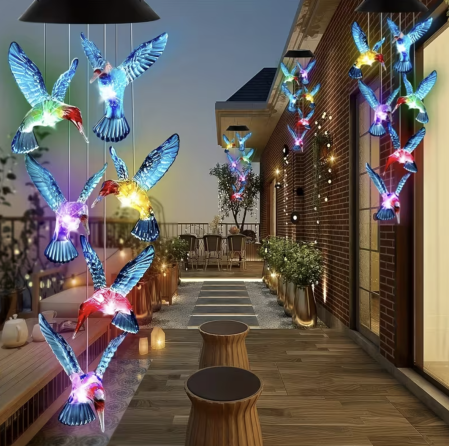 Clopotei de Vant Solari LED, Set 2 Bucati, 6 Figurine Luminoase, Inimi, Colibri sau Fluturi [13]
