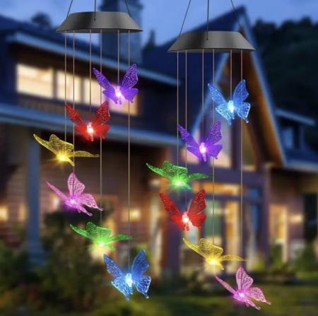 Clopotei de Vant Solari LED, Set 2 Bucati, 6 Figurine Luminoase, Inimi, Colibri sau Fluturi [9]