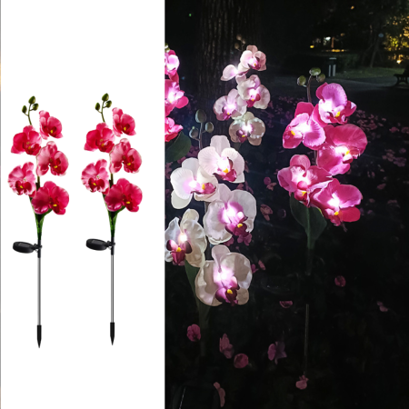 Lampi Solare Decorative - Set 2 x Lampi Solare Orhidee cu LED - Decor Romantic pentru Gradina, Tarus si Panou Solar