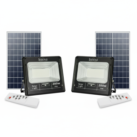 Set 2 x Proiector LED INNOVA 200W Cu Panou Solar si telecomanda, IP66 + Cadou Surpriza [11]