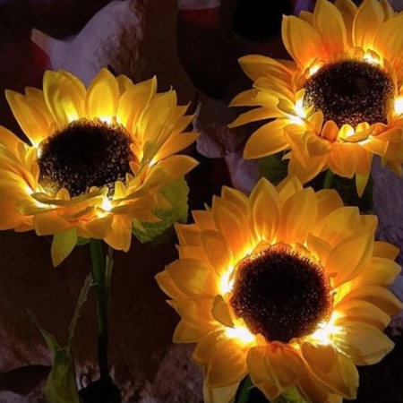 Set 2x Lămpi Solare LED pentru Grădină cu 3 Flori tip Floarea Soarelui, 10 Micro-LED-uri pe Floare, Înălțime 70 cm, Rezistente la Intemperii, IP65 [4]