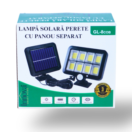 Set 4x Lampi Solare T9 INNOVA Smart Home, 160 LED COB, 8 Cadrane, Senzor Miscare, Panou Detașabil, IP66 + Telecomandă, Cadou + Garanție 3 Ani [6]