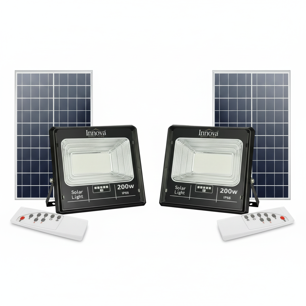 Set 4 x Proiector LED INNOVA 200W Cu Panou Solar si telecomanda, IP66 + Cadou Surpriza [12]