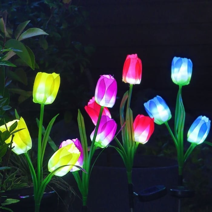 Set 2 Lampi Solare Lalele Decorative, 70cm, IP66, LED cu Senzor Lumina [6]