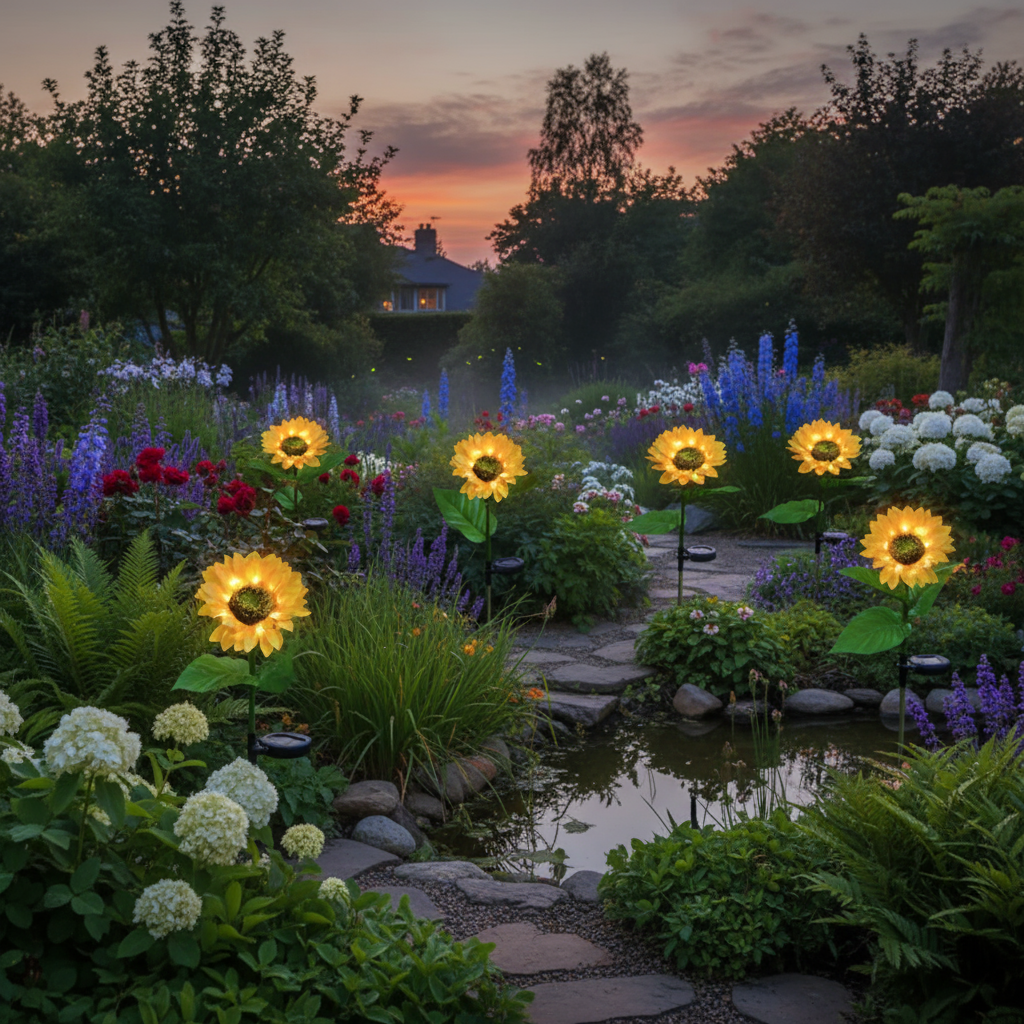 Set 2 x Lămpi Solare LED tip Floarea Soarelui pentru Grădină, 10 Micro-LED-uri, Înălțime 70 cm, IP65, Iluminare Automată cu Senzor [7]