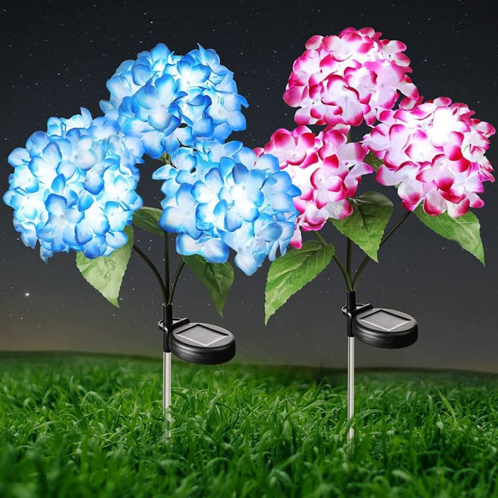 LAMPI SOLARE - Set 2x Lampa Solara Decorativa Hortensie, 70cm, iluminare LED, IP66, panou solar integrat