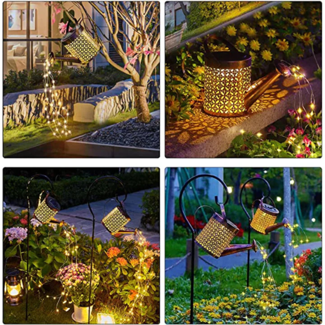 Set 2x Lămpi Solare LED Tip Stropitoare cu Stele, Fier Forjat, Design Retro, Proiecție Lumină Caldă, IP65, 80 cm [8]