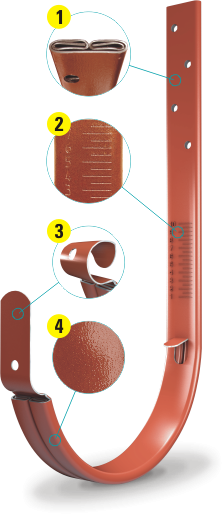 Carlig Pentru Jgheab Metalic Eco, Rufster, Rosu Caramiziu (RAL 8004), Diam. 125 mm [2]