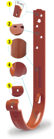 Carlig Pentru Jgheab Metalic, Rufster, Rosu Caramiziu (RAL 8004), Diam. 125 mm [1]