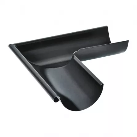 Acoperisuri - Colțar Exterior Jgheab Metalic 90°, Rufster, Negru (RAL 9005), Diam. 125 mm