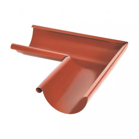 Diam. 125 mm x 90 mm - Coltar Interior Jgheab Metalic 90°, Rufster, Rosu Caramiziu (RAL 8004), Diam. 125 mm