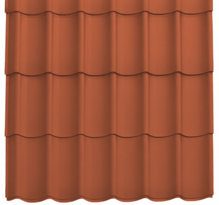 Acoperisuri tigla metalica - Panou Țiglă Metalică Novatik Practik Active - Rosu Cărămiziu (RAL 8004) Mat, 0.50 mm, 1155 × 1200 mm, 1.386 mp