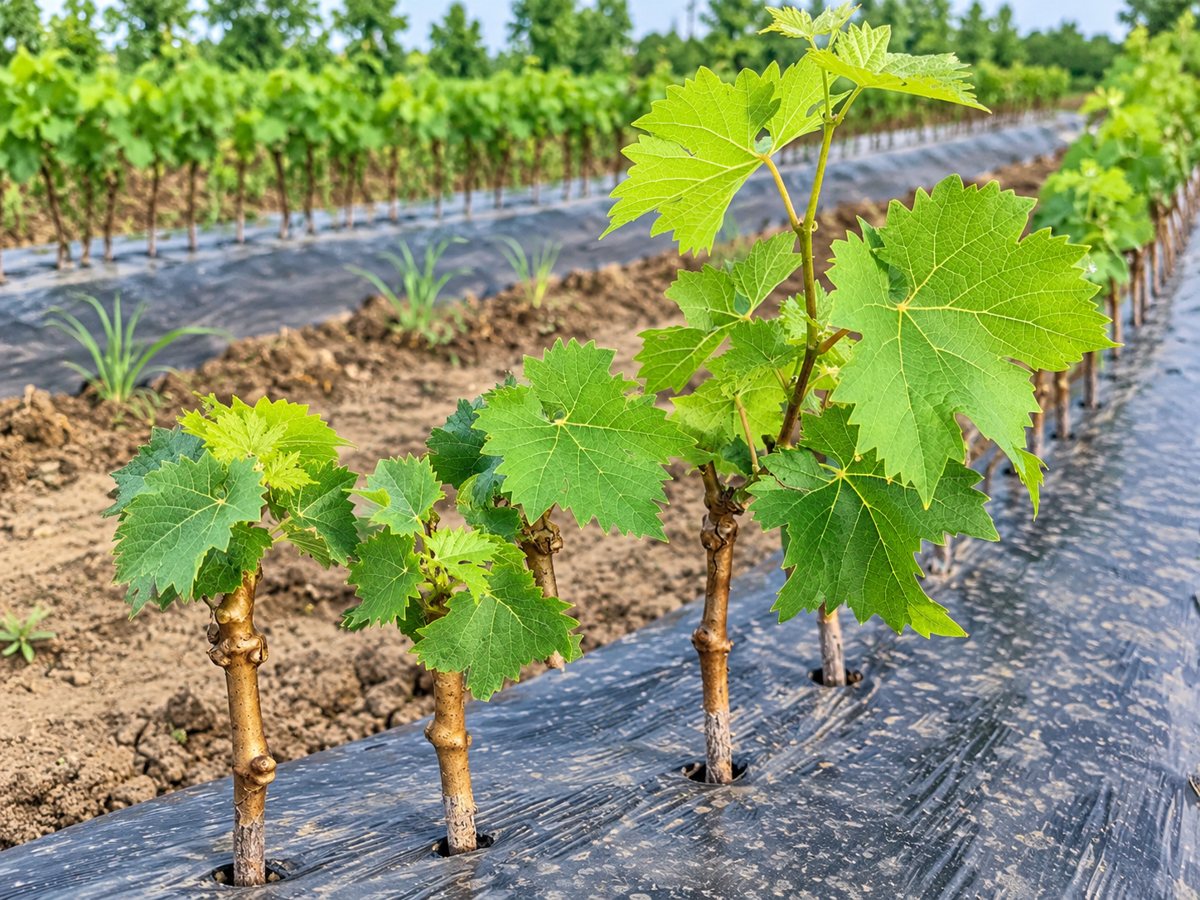 Butași de viță de vie altoiți, porniți în vegetație, în pepiniera din Breaza, Buzău