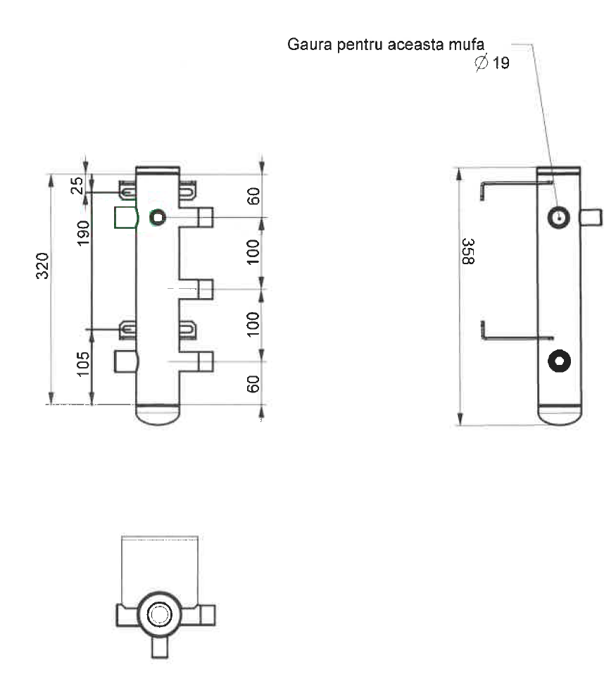 Distribuitor din oțel cu 3 racorduri (încălzire radiatoare) [2]