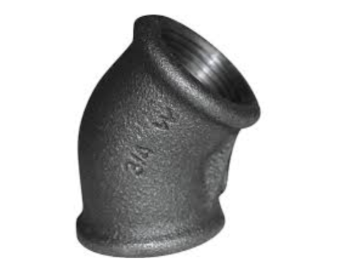 Fitinguri din fonta filetate - Cot la 45 de grade, din fonta neagra cu filet FI-FI