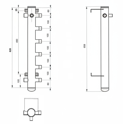 Distribuitor din oțel cu 6 racorduri (încălzire radiatoare) [1]
