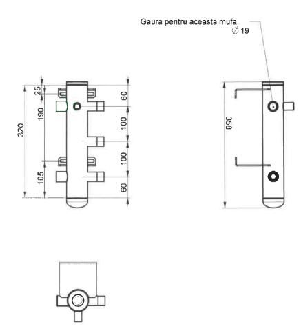 Distribuitor din oțel cu 3 racorduri (încălzire radiatoare) [1]