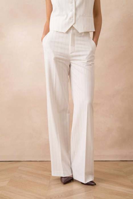Pantaloni albi cu dungi, largi P-2569A [2]