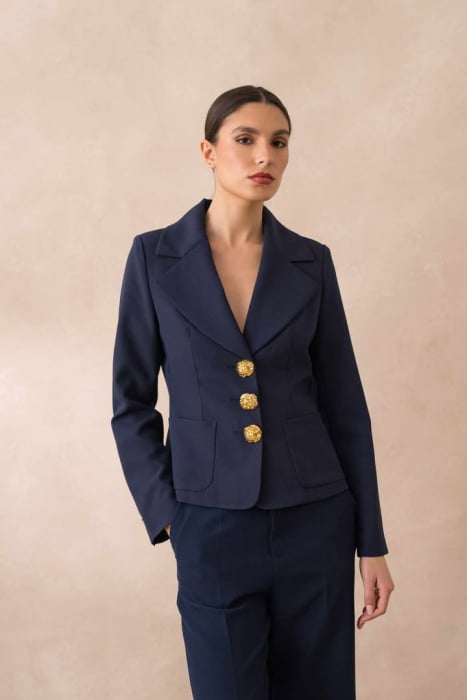 Sacou cambrat cu nasturi metalici bluemarin V2566BL [6]