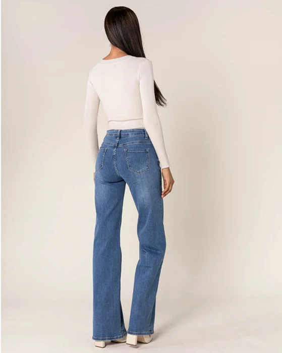 Blugi albastri dama evazati, elastici [4]