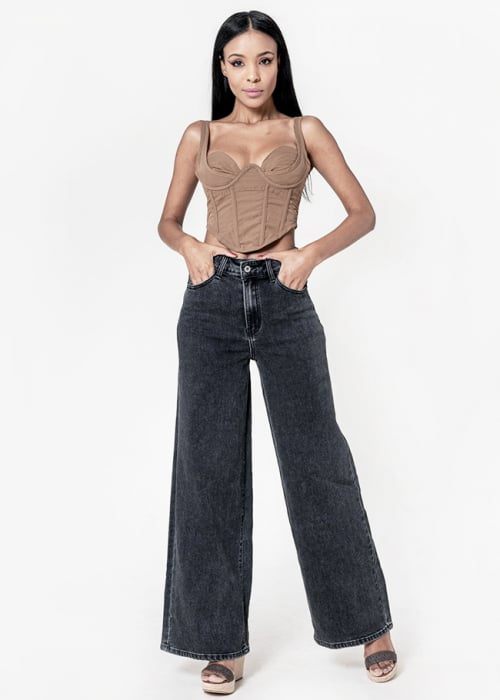 Blugi dama gri inchis wide leg Nina Carter [3]