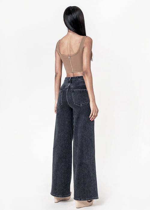 Blugi dama gri inchis wide leg Nina Carter [2]