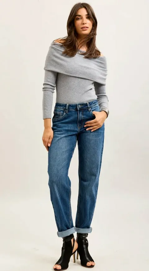 Blugi damă Mom Fit, talie medie, albastru denim [2]