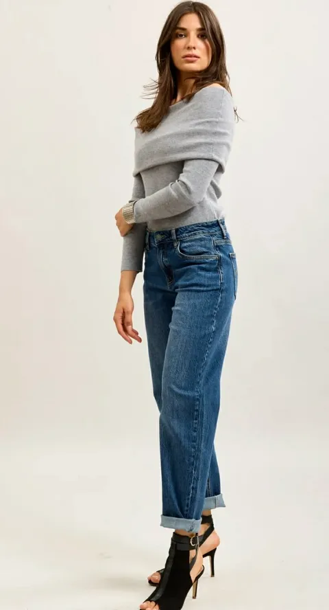 Blugi damă Mom Fit, talie medie, albastru denim [3]