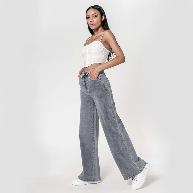 Blugi dama wide leg gri [2]