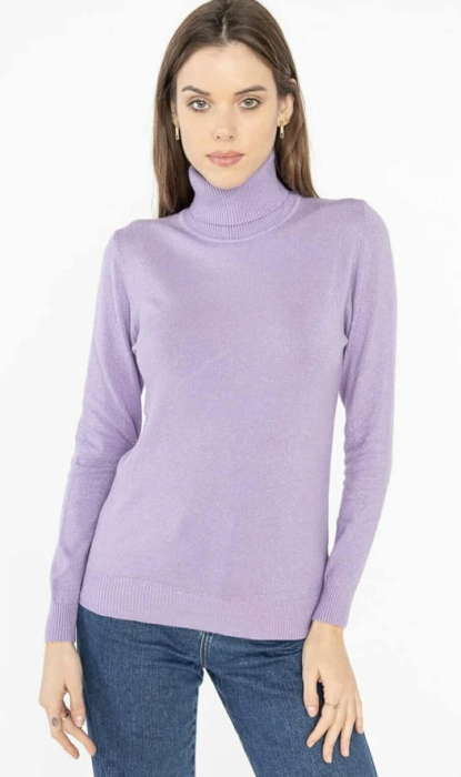 Bluză Damă cu Guler Înalt – Lila Pastel [4]