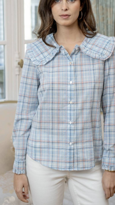 Cămașă damă în carouri pastel cu guler amplu cu volane [3]