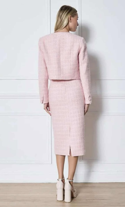 Fusta eleganta midi din tweed roz premium si captuseala satinata [3]