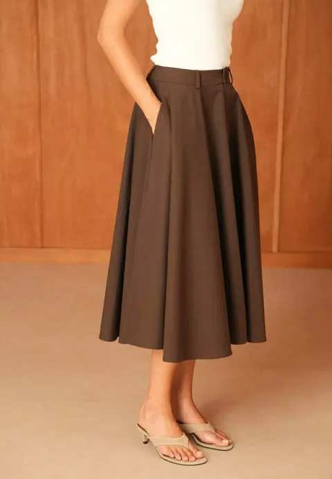 Fustă midi maro, elegantă și feminină [4]