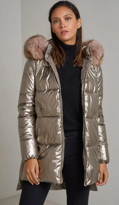 Geacă de iarnă metalizată cu glugă și blană detașabilă [1]