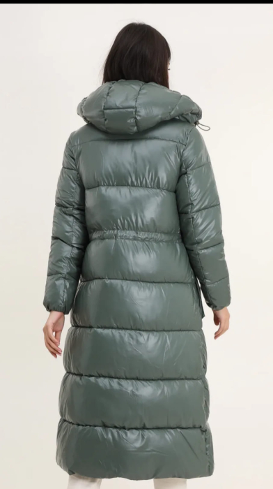 Geacă lungă matlasată cu glugă nedetașabilă – verde închis [4]
