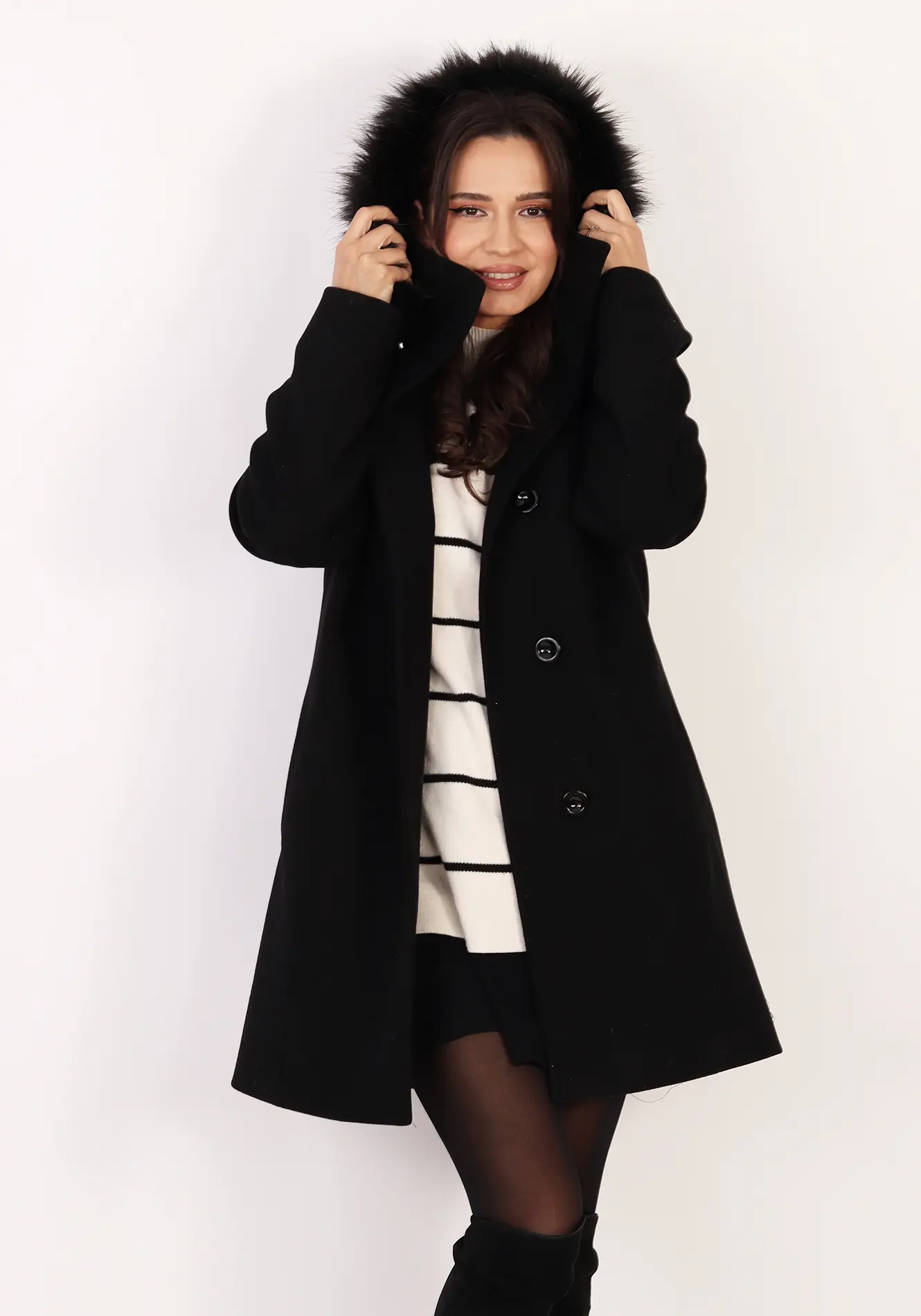 Palton stofa cu gluga detasabila [2]