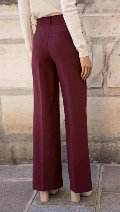 Pantaloni damă eleganți bordo, croială dreaptă, talie medie [2]