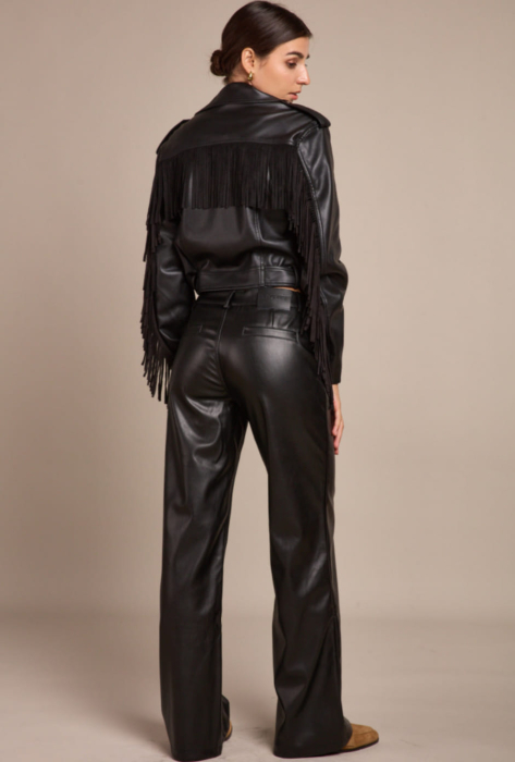 Pantaloni din piele ecologică cu croi drept [2]