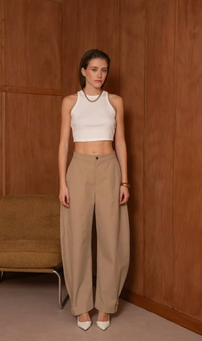 Pantaloni damă model balon, talie înaltă – bej [2]