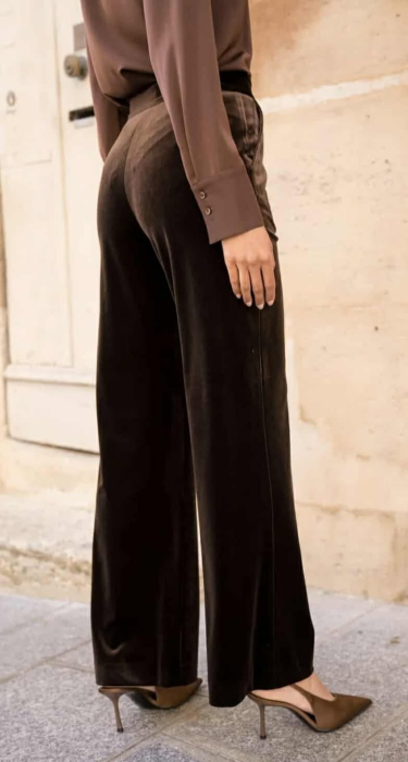 Pantaloni eleganti din catifea maro [4]