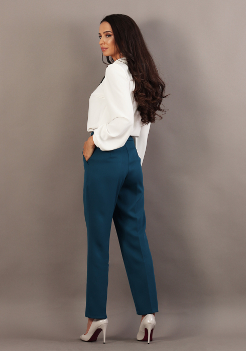 Pantaloni office conici, turcoaz inchis [2]