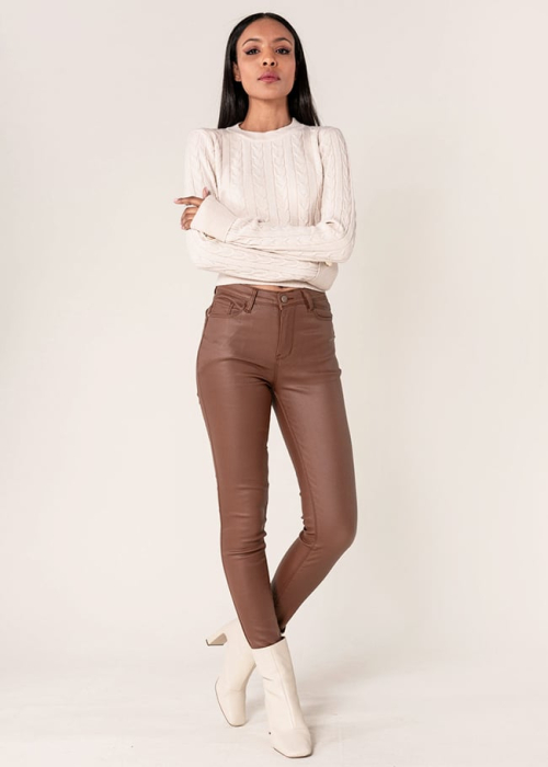 Pantaloni skinny cerati – Maro mat [2]